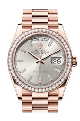 Rolex Day Date 40 Silver Diamond Set Dial Bezel Rose Gold President Bracelet 128345Rbr Watch